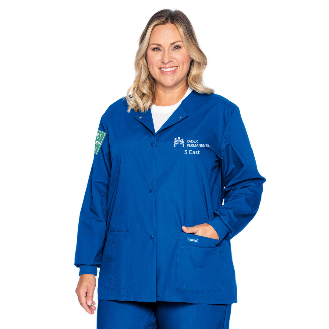 Landau Essentials Women's Warm-up Scrub Jacket - Galaxy Blue
