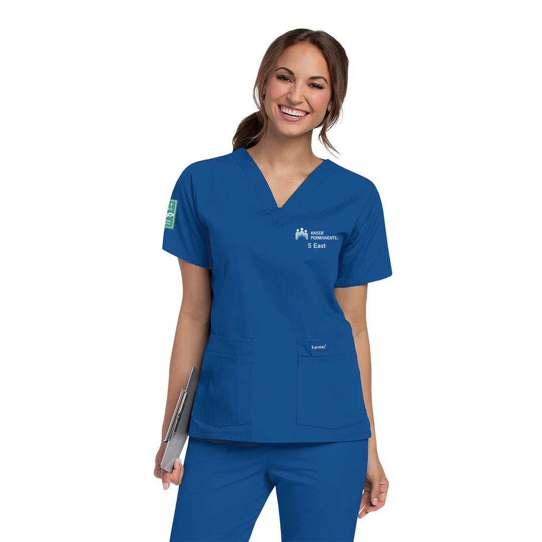 Landau Essentials Women's 4-pocket V-neck Scrub Top - Galaxy Blue