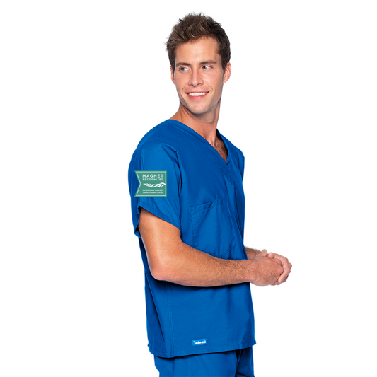 Landau Essentials Unisex 1-pocket V-neck Scrub Top - Galaxy Blue
