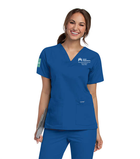 Landau Essentials Women's 4-pocket V-neck Scrub Top - Galaxy Blue